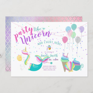 Unicorn Mermaid Princess Birthday Invitations