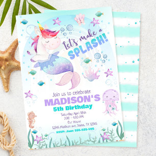 Unicorn Mermaid Under the Sea Magical Birthday Invitation