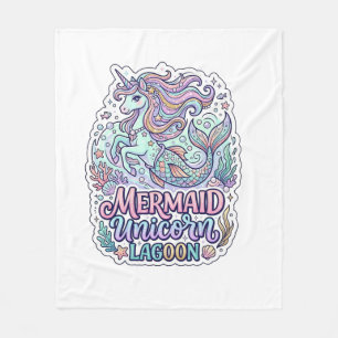 Unicorn Mermaid Unicorn Lagoon Graphic Design Zazz Fleece Blanket