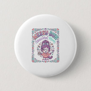 Unicorn Messy Bun Unicorn Mum Retro Style Graphic 6 Cm Round Badge