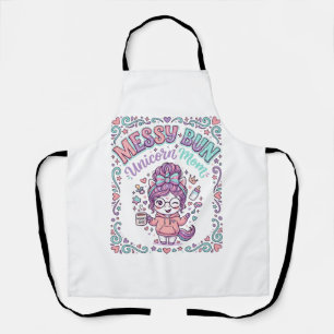 Unicorn Messy Bun Unicorn Mum Retro Style Graphic Apron