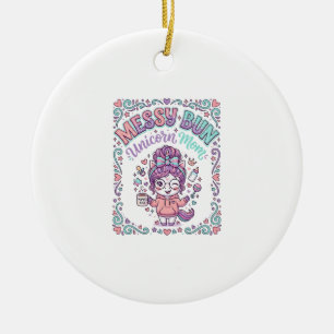 Unicorn Messy Bun Unicorn Mum Retro Style Graphic Ceramic Ornament