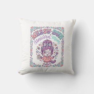 Unicorn Messy Bun Unicorn Mum Retro Style Graphic  Cushion