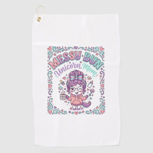 Unicorn Messy Bun Unicorn Mum Retro Style Graphic Golf Towel