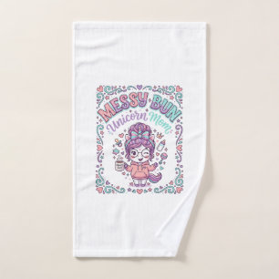 Unicorn Messy Bun Unicorn Mum Retro Style Graphic Hand Towel