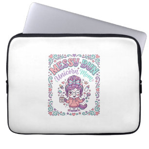 Unicorn Messy Bun Unicorn Mum Retro Style Graphic Laptop Sleeve