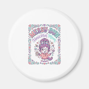 Unicorn Messy Bun Unicorn Mum Retro Style Graphic Magnet