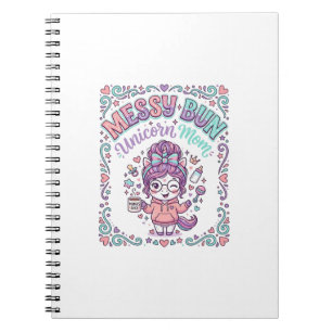 Unicorn Messy Bun Unicorn Mum Retro Style Graphic Notebook