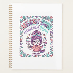 Unicorn Messy Bun Unicorn Mum Retro Style Graphic Planner