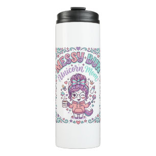 Unicorn Messy Bun Unicorn Mum Retro Style Graphic Thermal Tumbler