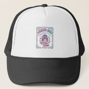 Unicorn Messy Bun Unicorn Mum Retro Style Graphic  Trucker Hat