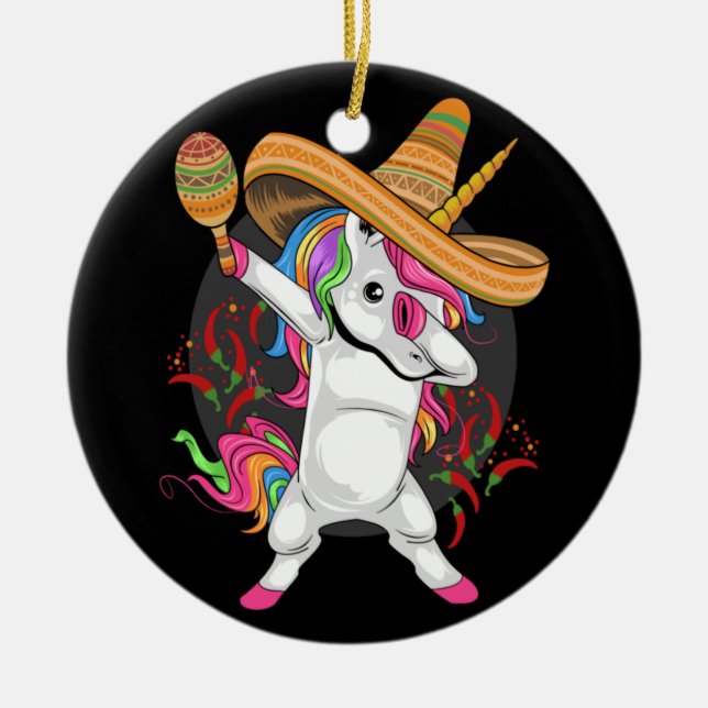 UNICORN MEXICAN HAT CINCO DE MAYO CERAMIC ORNAMENT (Front)