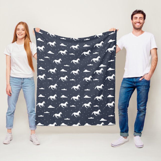 Unicorn Midnight Sky Pattern Blue Fleece Blanket (In Situ)