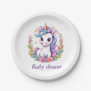 Unicorn Minimalist Baby Shower Paper Plate