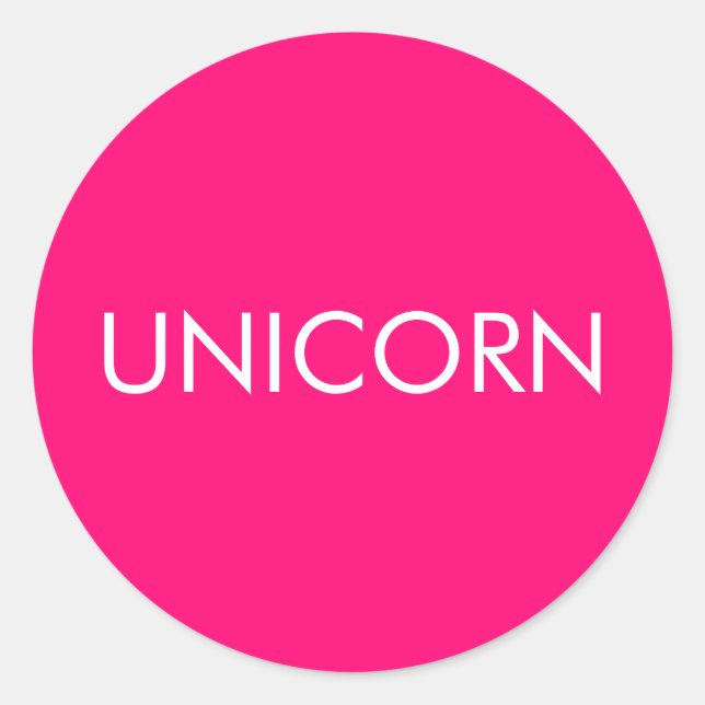 "Unicorn" minimalist hot pink fuchsia white Classic Round Sticker (Front)