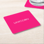 "Unicorn" minimalist hot pink fuchsia white custom Square Paper Coaster<br><div class="desc">"Unicorn" minimalist hot pink fuchsia white custom Square Paper Coaster 
customise,  personalise with your name</div>
