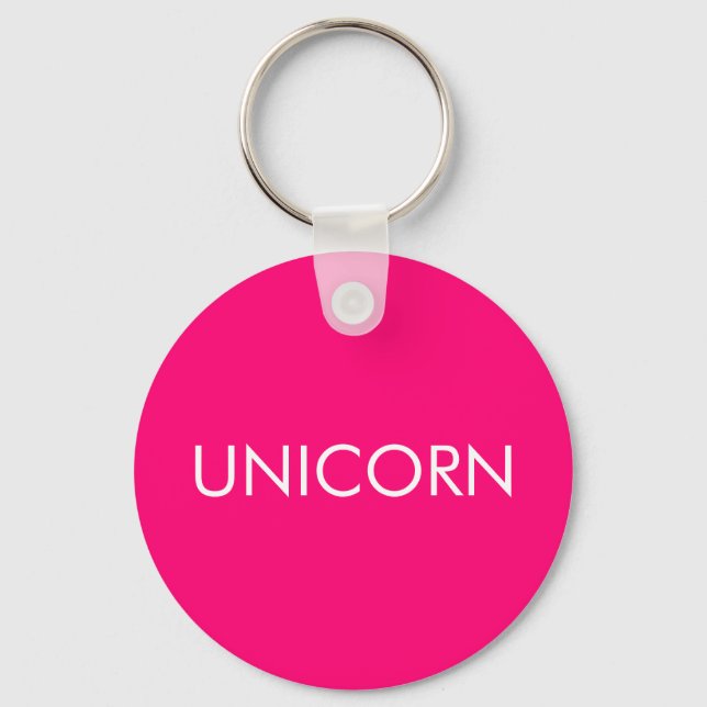 "Unicorn" minimalist hot pink fuchsia white Key Ring (Front)