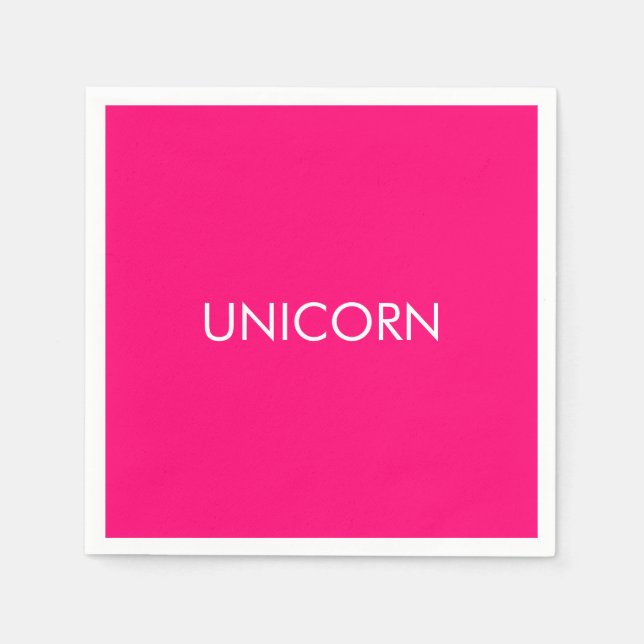 "Unicorn" minimalist hot pink fuchsia white paper Napkin (Front)