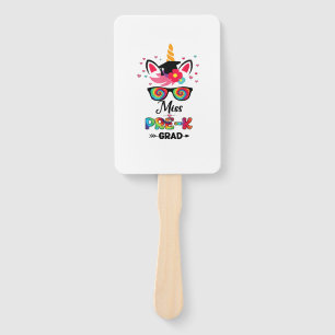 Unicorn Miss Pre-k Grad with Glasses Preschool Gra Hand Fan