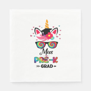 Unicorn Miss Pre-k Grad with Glasses Preschool Gra Napkin