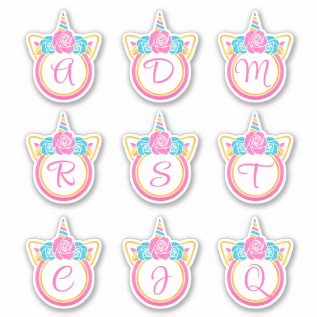 Unicorn Monogram Initial Sticker Pack (Front)