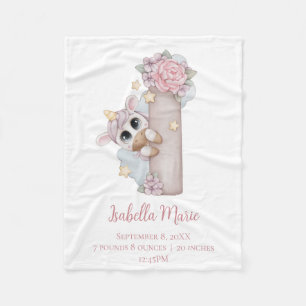 Unicorn Monogram Letter I Pink Baby Girl Gift  Bab Fleece Blanket