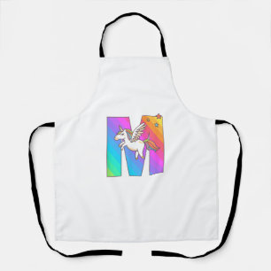 Unicorn Monogram Letter M Initial Cute Girls Birth Apron