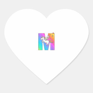 Unicorn Monogram Letter M Initial Cute Girls Birth Heart Sticker