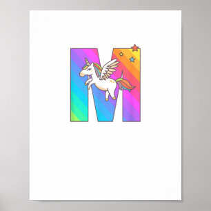 Unicorn Monogram Letter M Initial Cute Girls Birth Poster