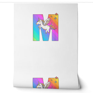Unicorn Monogram Letter M Initial Cute Girls Birth Wallpaper