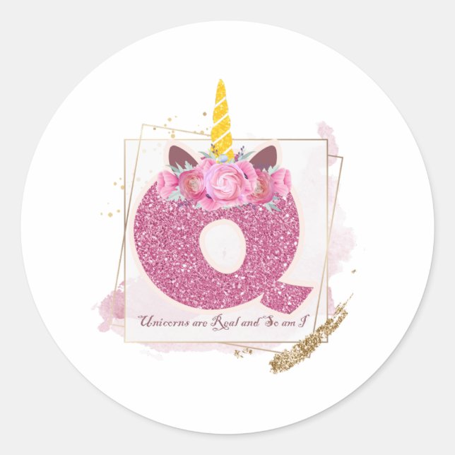 Unicorn Monogram Q Custom Stickers (Front)