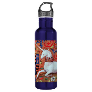 UNICORN MONOGRAM Red Blue Floral Swirls 710 Ml Water Bottle