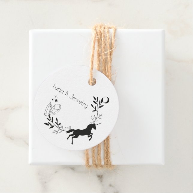 Unicorn, Moon & Crystals Dainty Jewellery Packagin Favour Tags (In Situ)