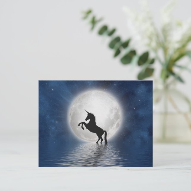 Unicorn Moon Fantasy Art Postcard, Magical Unicorn Postcard (Standing Front)