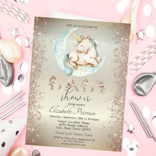 Unicorn Moon Gold Glitter Confetti  Baby Shower Invitation