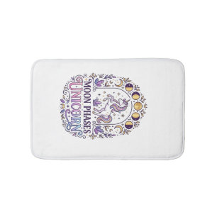 Unicorn Moon Phases Unicorn White Background Shirt Bath Mat