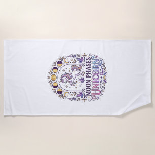 Unicorn Moon Phases Unicorn White Background Shirt Beach Towel