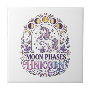 Unicorn Moon Phases Unicorn White Background Shirt Ceramic Tile