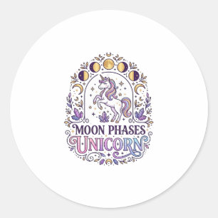 Unicorn Moon Phases Unicorn White Background Shirt Classic Round Sticker