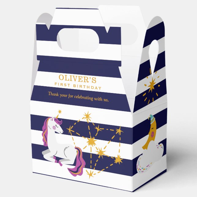 Unicorn Moon Stars Blue 1st Birthday Thank You Favour Box (Opened)