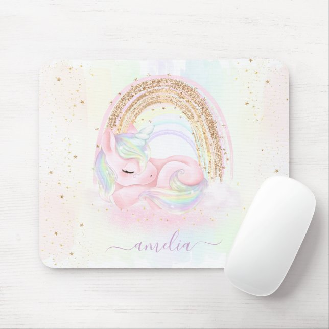 Unicorn Mouse Pad With Name (With Mouse)