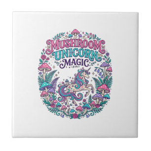 Unicorn Mushroom Unicorn Magic Colourful POD Artwo Ceramic Tile