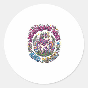 Unicorn Mushrooms Moss and Magic Commercial Shirt  Classic Round Sticker
