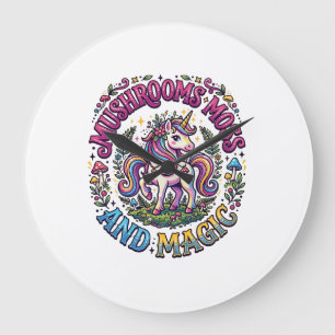 Unicorn Mushrooms Moss and Magic Commercial Shirt Large Clock