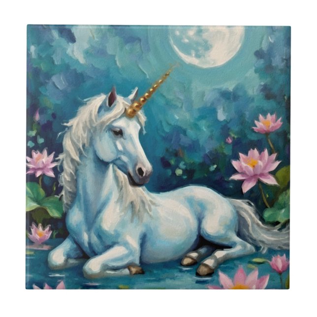 Unicorn Mystic Garden Ceramic Tile (Front)
