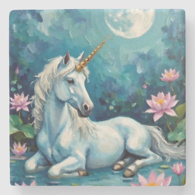 Unicorn Mystic Garden Stone Coaster (Front)