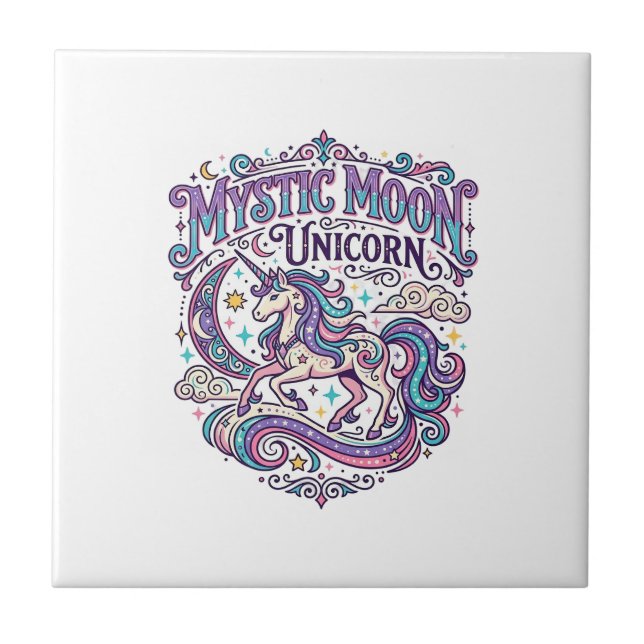 Unicorn Mystic Moon Unicorn Colourful Ceramic Tile (Front)