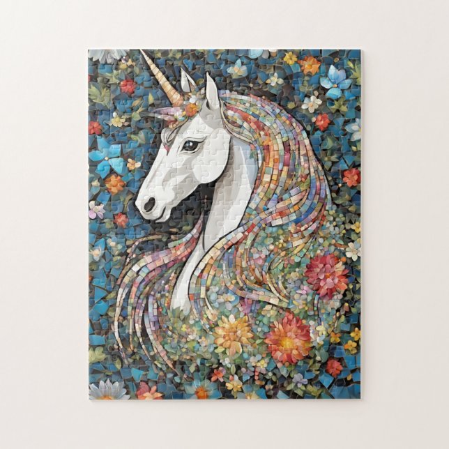 Unicorn Mythical Horse Floral Puzzle (Vertical)