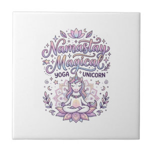 Unicorn Namastay Magical Adorable Typography Desig Ceramic Tile