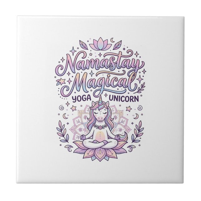 Unicorn Namastay Magical Adorable Typography Desig Ceramic Tile (Front)